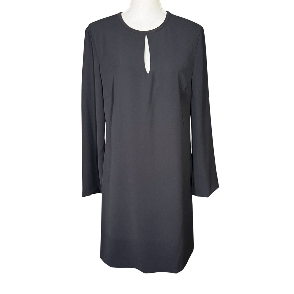 Lauren Ralph Lauren Black Keyhole Crepe Shift Dress Long‎ Sleeve Lined Size 12